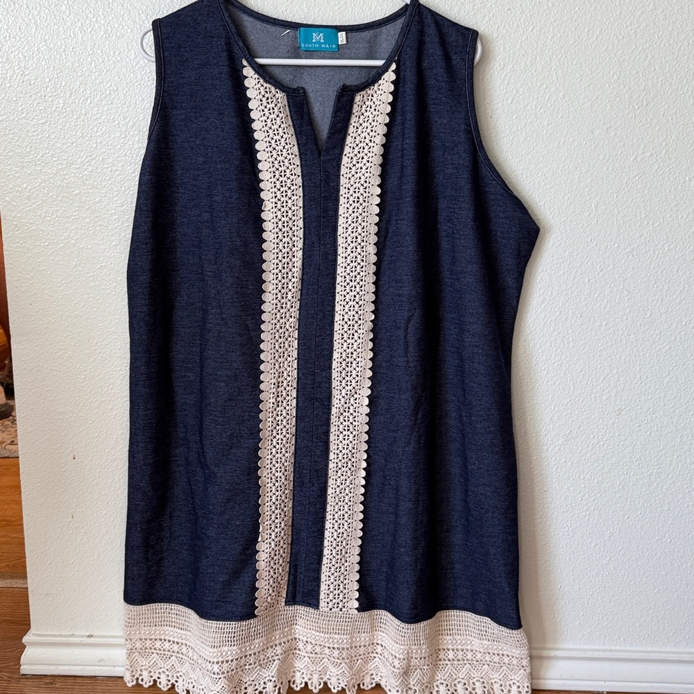 Navy and Cream Sleeveless Midi Dress